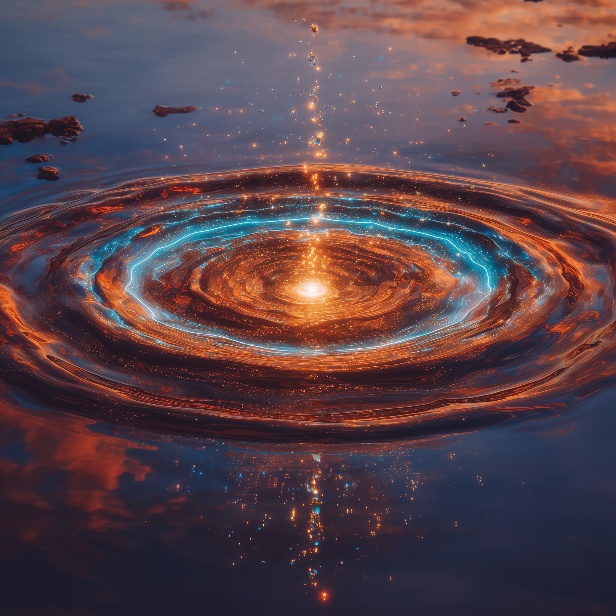 Unified inbox visualization - rippling data streams converging